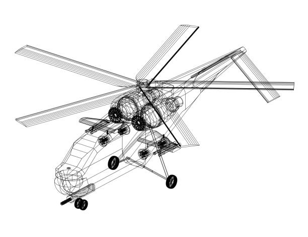 istock Military Helicopter 3D blueprint - isolated 950845172