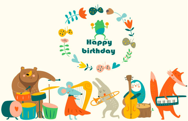 musicband3 - birthday party backgrounds frame stock-grafiken, -clipart, -cartoons und -symbole