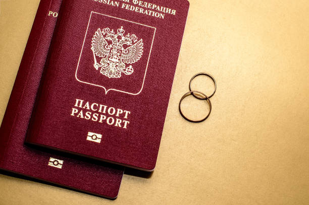 istock Russian passports and two rings, wedding 950846600