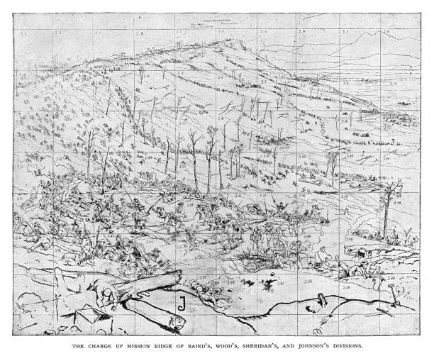 채터누가 리 지 임무를 충전 - confederate soldier stock illustrations