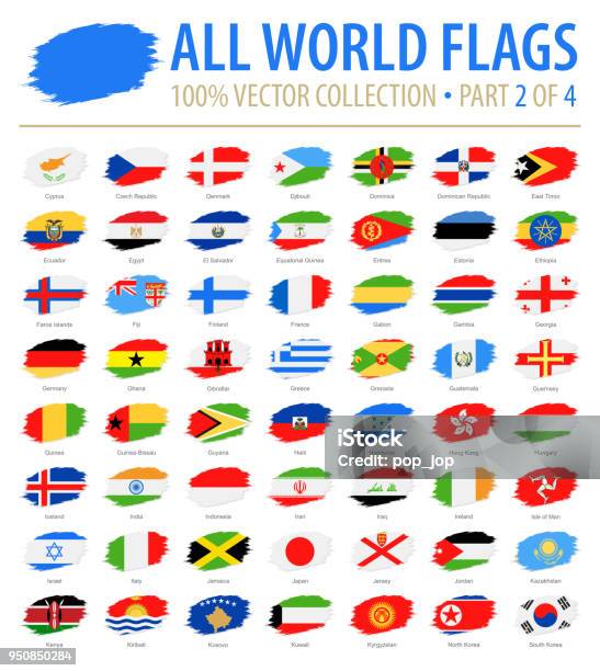 World Flags Vector Brush Grunge Flat Icons Part 2 Of 4 Stock Illustration - Download Image Now