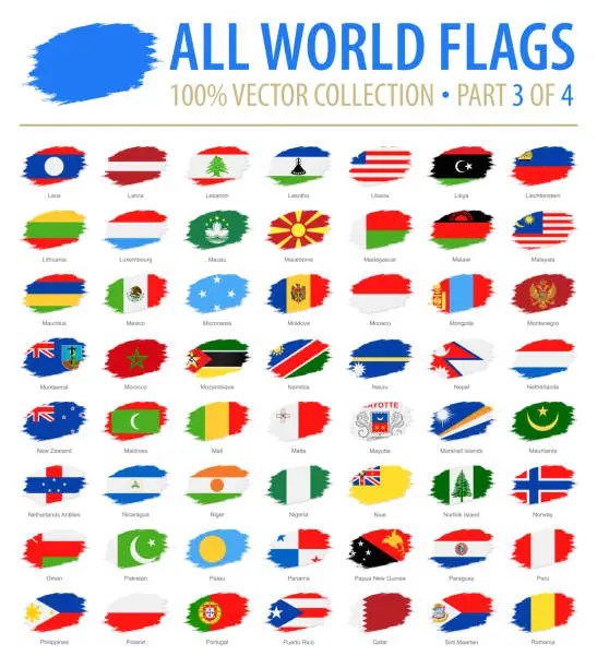 Vector illustration of World Flags - Vector Brush Grunge Flat Icons - Part 3 of 4