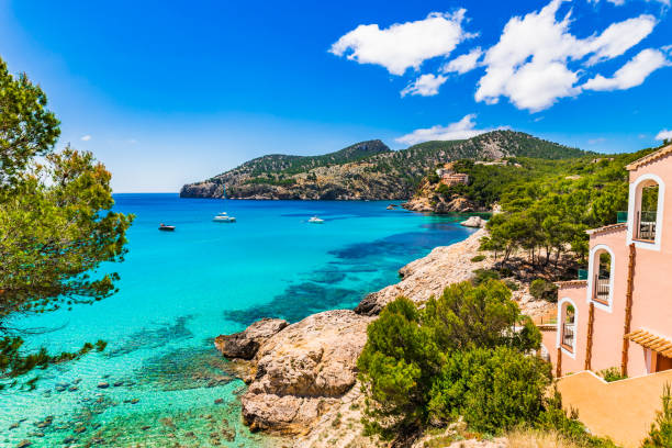 Mediterranean Sea Majorca island, beautiful bay of Camp de Mar Idyllic sea view on Majorca island, beautiful coast of Camp de Mar bay, Spain Mediterranean Sea majorca stock pictures, royalty-free photos & images