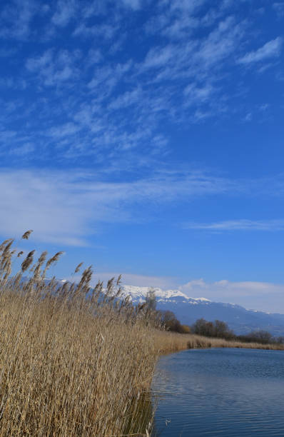 Natural Reserve of lakes Lungo and Ripasottile, with Terminillo mountain, at the winter. Lazio region.