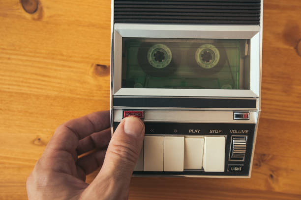 istock Finger pressing record button on vintage audio cassette tape player 950856170