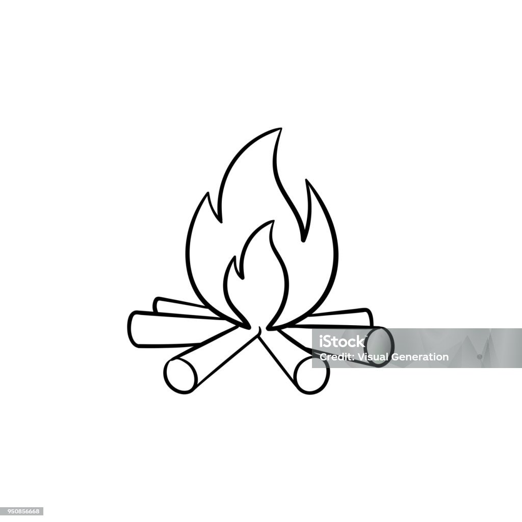 Campfire hand drawn sketch icon Campfire hand drawn outline doodle icon. Fireplace vector sketch illustration for print, web, mobile and infographics isolated on white background. Adventure stock vector