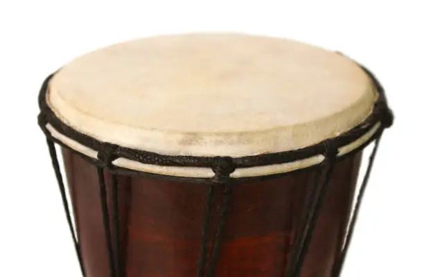 African National drum closeup on white background