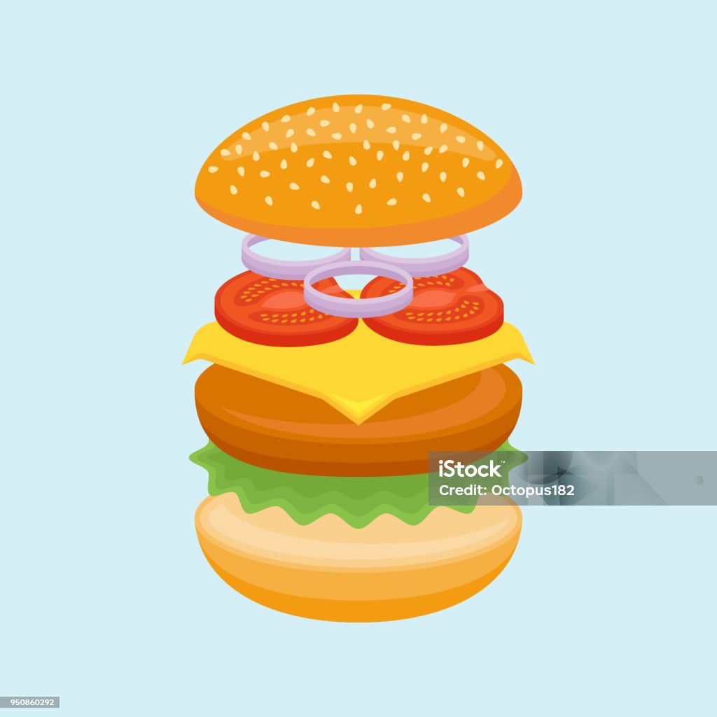 Các Thành Phần Hamburger Được Cô Lập Trên Nền Màu Xanh Hình Minh ...