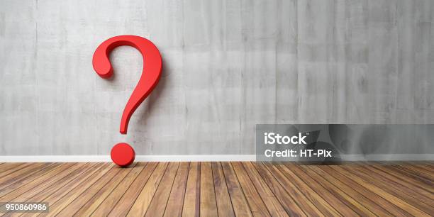 Red Question Mark At Concrete Grunge Wall Stock Photo - Download Image Now - Question Mark, Asking, Q and A