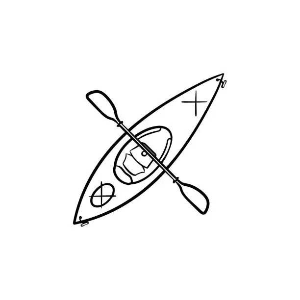 Vector illustration of Kayak with paddle hand drawn sketch icon