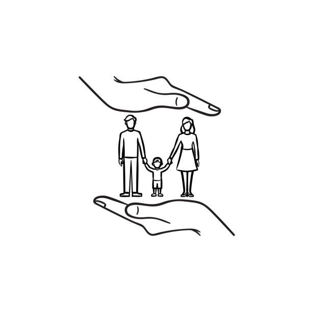 가족 보험 손으로 그려진된 스케치 아이콘 - men doodle vector parent stock illustrations