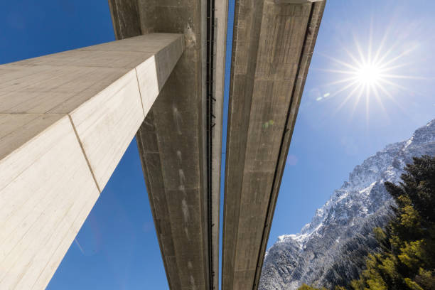 Motorway bridge of the Gotthard motorway photographed from below in Reusstal valley, Central Switzerland stock photo