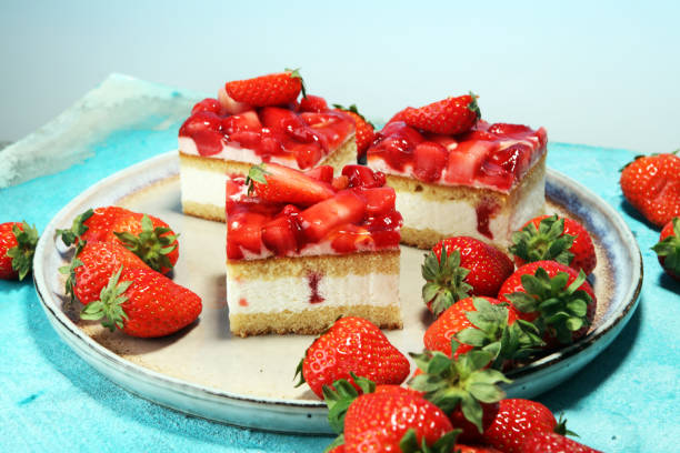 istock strawberry cake with fresh strawberries and whipped cream. 950882592