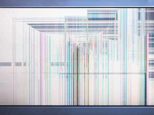 istock Cracked glass of broken lcd matrix display screen, macro. Included broken screen monitor 950882982