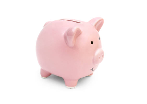 money box su sfondo bianco. - piggy bank savings pig currency foto e immagini stock