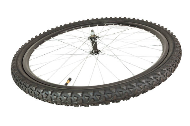 Front wheel of mountain bike isolated on white background with clipping paths