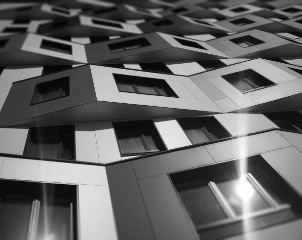 istock Diagonal black and white modern building with light flare background 950900898