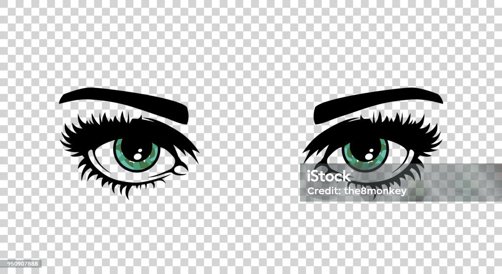 Occhi femminili verdi vettoriali con ciglia lunghe e make up. Belle ragazze - arte vettoriale royalty-free di Occhio