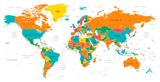 weltkarte. vintage vektor-illustration - world map map vector countries stock-grafiken, -clipart, -cartoons und -symbole