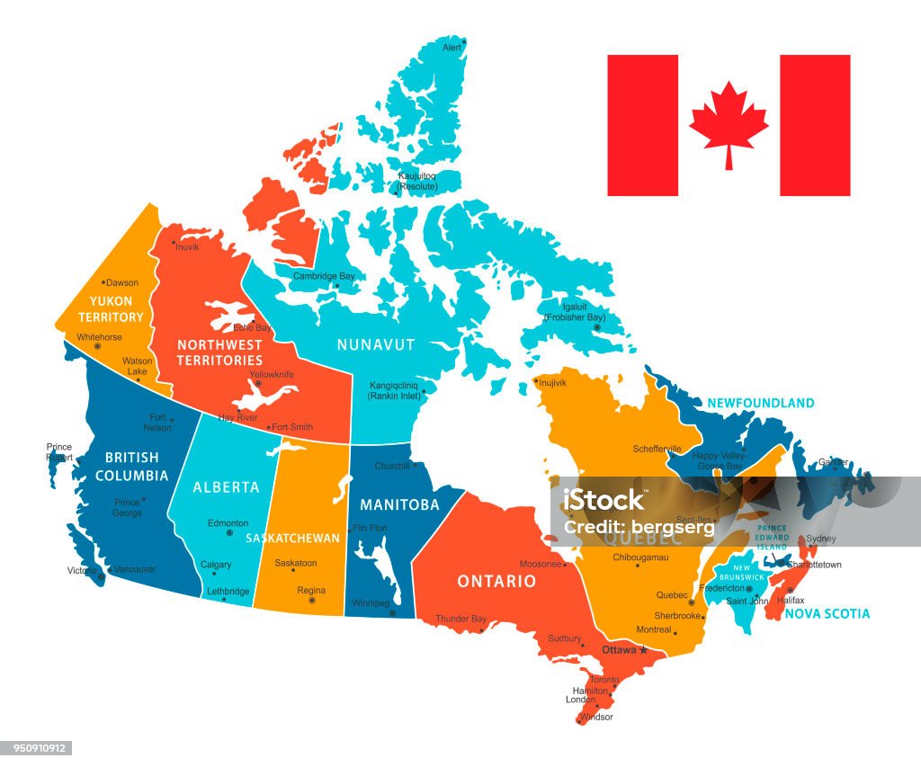 加拿大復古彩色地圖。向量插圖 - 免版稅加拿大圖庫向量圖形
