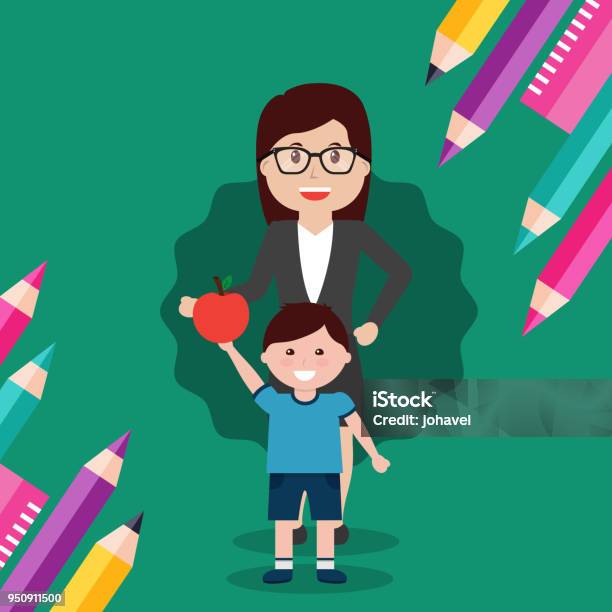 Back To School People Stock Illustration - Download Image Now - Apple - Fruit, Back, Back to School