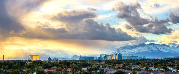 Panoramic View of Las Vegas Las Vegas panorama with storm cloud las vegas pyramid stock pictures, royalty-free photos & images