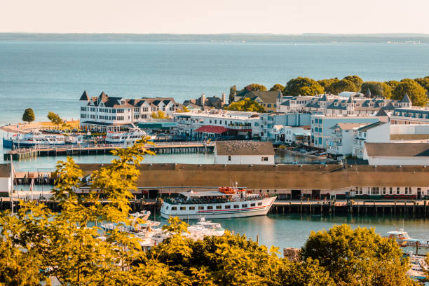 View of the whole of downtown Mackinac Island stock photo