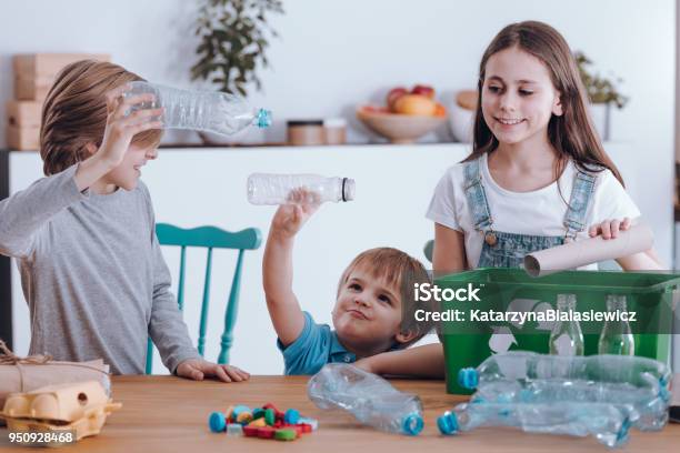 Siblings Having Fun Stock Photo - Download Image Now - Recycling, Child, Family