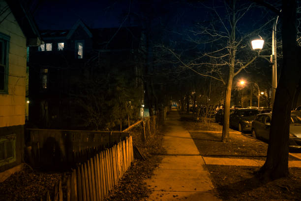 istock Dark scary city sidewalk at night 950931422