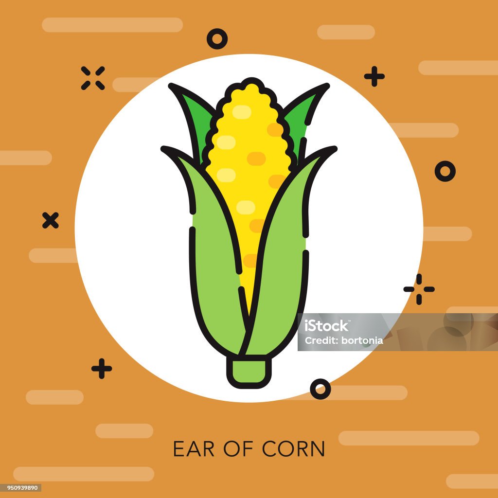 Corn Open Outline Thanksgiving Icon A flat design/thin line Thanksgiving icon with small openings in the outlines to add some character. Color swatches are global so it’s easy to edit and change the colors. File is built in CMYK for optimal printing and the background is on a separate layer. Corn stock vector