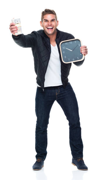 istock Handsome muscular man showing that time is money 950942086