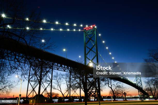 Ambassador Bridge Stock Photo - Download Image Now - Detroit - Michigan, Windsor - Ontario, Ambassador Bridge