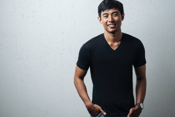 man in black blank t-shirt