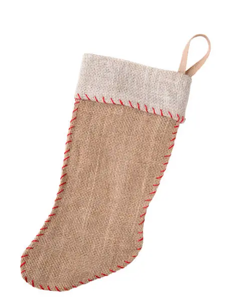 Photo of Burlap Christmas Stocking onWhite