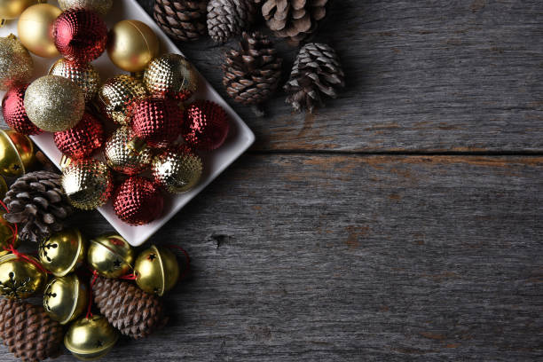istock Christmas Ornaments on Rustic Wood Table 950965900