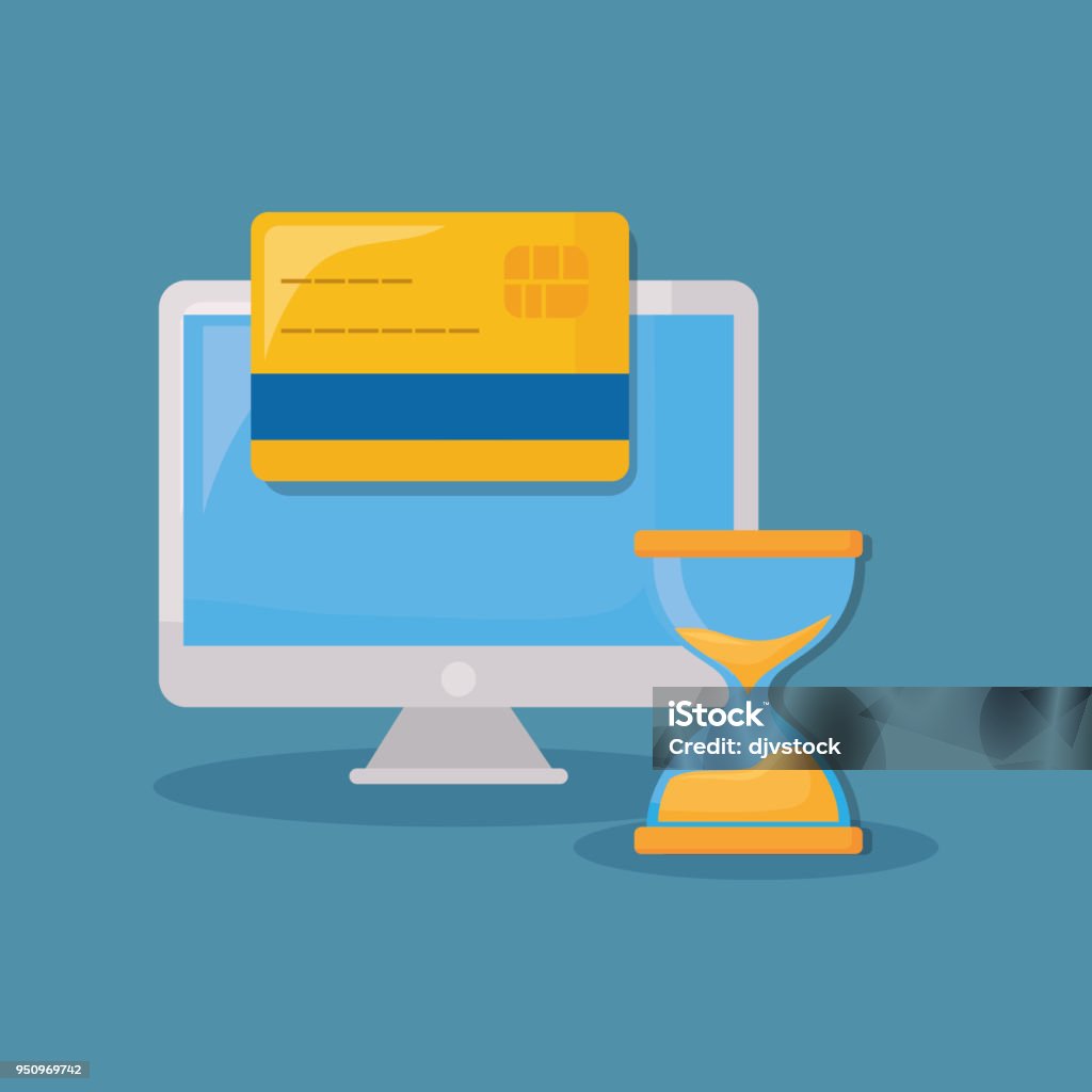 Credit Computer Computer And Credit Card Stock Illustration - Download Image Now ...
