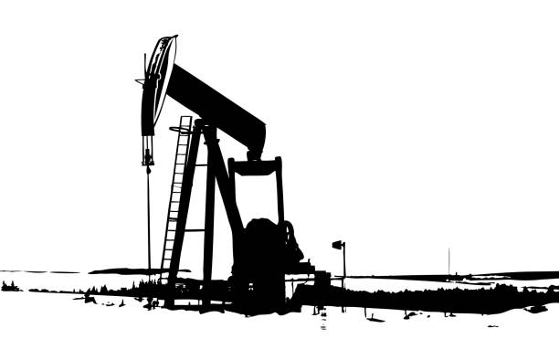 Oil Pump Drilling Pumping crude oil in northern Canada landscape scenery clipart stock illustrations