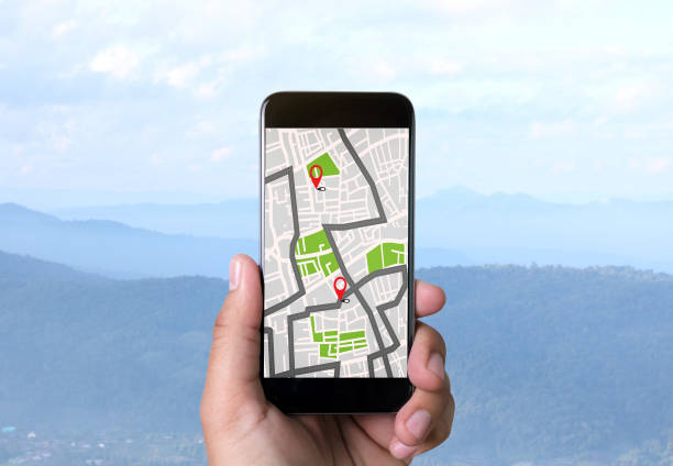 istock GPS Map to Route Destination network connection Location Street Map with GPS Icons  Navigation 950981998