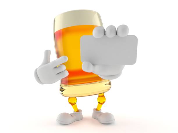 beer character holding blank business card - glasses holding business card imagens e fotografias de stock