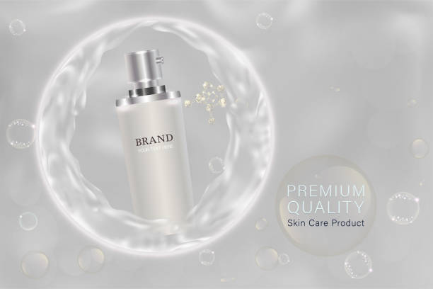 istock White cosmetic container with advertising background ready to use, liquid splash skin care ad 950991054