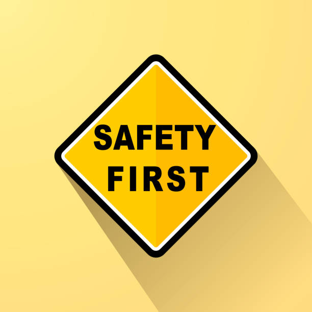 safety first yellow sign concept Illustration of safety first yellow sign concept safety first stock illustrations
