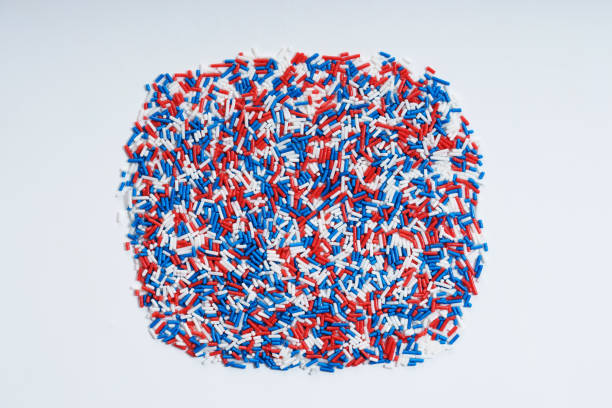 Sugar sprinkle dots in blue, white and red colors