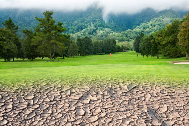 Golf course and dry land. Environment concept. stock photo