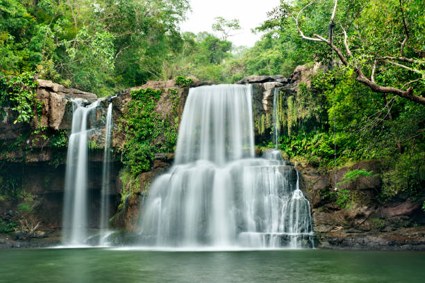 istock waterfall in thai national park. In the deep forest on mountain. 950995922