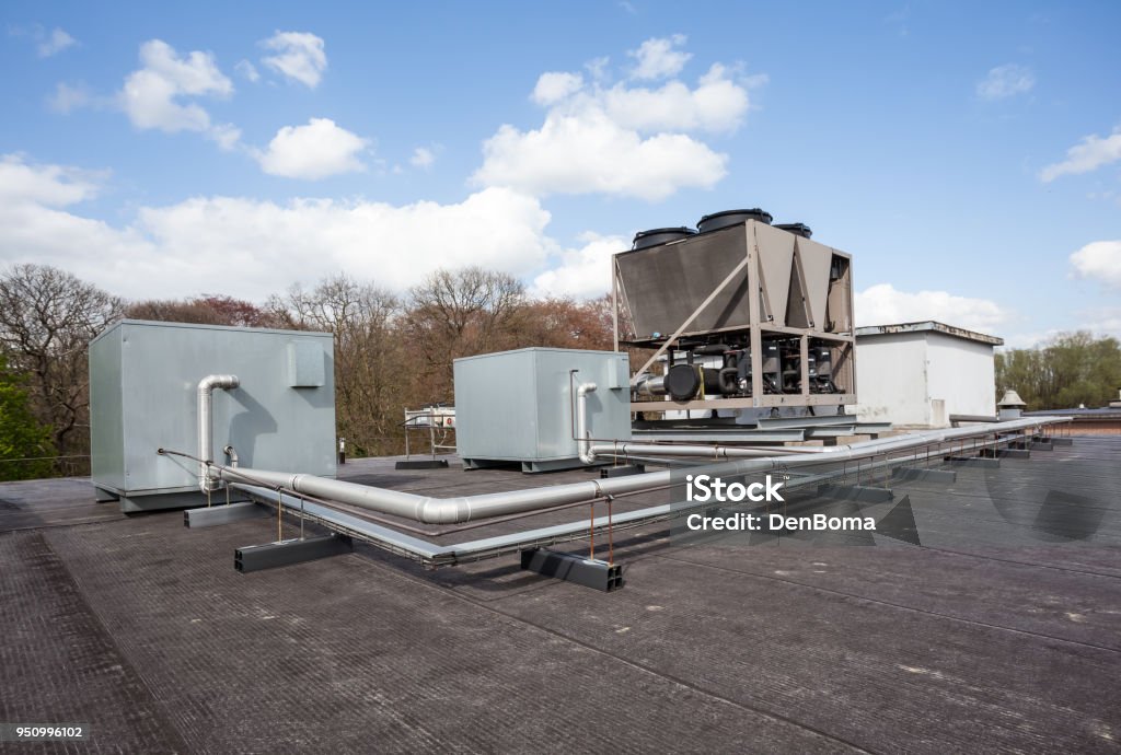 cooling air conditioning on an flat roof there cooling air conditioning Air Conditioner Stock Photo