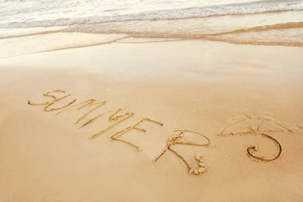 istock Word summer handwritten on beach at sunset. 950999580