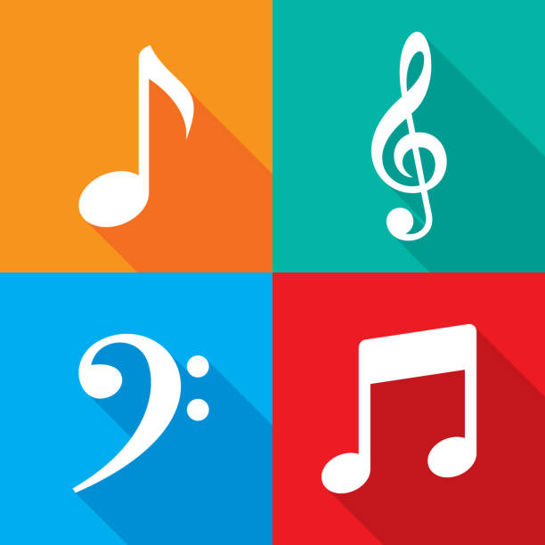 Music Note Icon Set Vector illustration of a set of multi-colored music note icons in flat style. musical notes icon stock illustrations