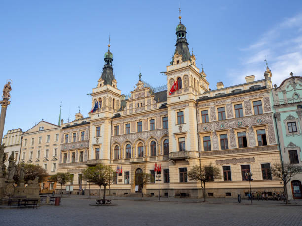Pardubice, Czech Republic. The facade of the city hall at Perstynske square