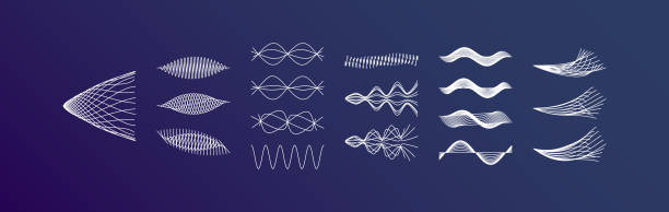звуковые волны набор. динамический эффект. векторная иллюстрация. - oscillation stock illustrations