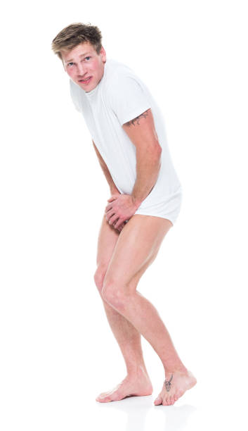 istock Attractive young male in underwear is scared 951007802